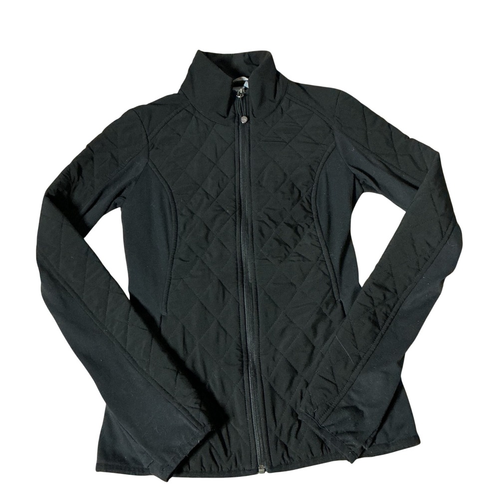Athleta Black Quilted Full‎ Zip Jacket Mock Neck Performance XXS 138602-00